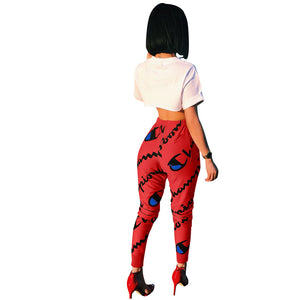 Fashion Printed Sports And Leisure Pants With Pocket #Red SA-BLL478-3 Women's Clothes and Pants and Shorts by Sexy Affordable Clothing