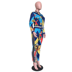 Flowers of Paradise Lounge Set in Blue/Multi #Long Sleeve #Two Piece SA-BLL2587 Sexy Clubwear and Pant Sets by Sexy Affordable Clothing