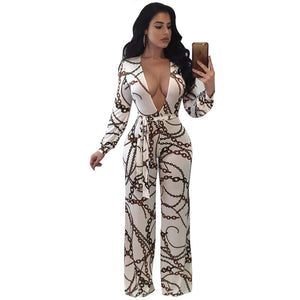 Deep Plunge Chain Palazzo Jumpsuit #Jumpsuit #White # SA-BLL55381 Women's Clothes and Jumpsuits & Rompers by Sexy Affordable Clothing
