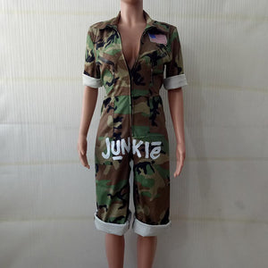 American Flag Sexy Patchwork Camo Jumpsuit #Jumpsuit #Short Sleeve #Camo SA-BLL55286 Women's Clothes and Jumpsuits & Rompers by Sexy Affordable Clothing