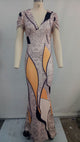 Yellow Nude Snake Print V Neck Maxi Dress #V Neck #Print SA-BLL51438-2 Fashion Dresses and Maxi Dresses by Sexy Affordable Clothing