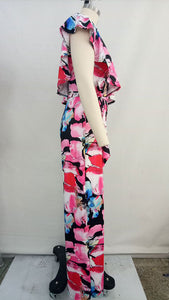 Flower Print Jumpsuit With Irregular Shoulders #Print #Irregular SA-BLL55527-1 Women's Clothes and Jumpsuits & Rompers by Sexy Affordable Clothing