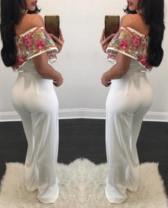 White Embroidered Jumpsuit  SA-BLL55287 Women's Clothes and Jumpsuits & Rompers by Sexy Affordable Clothing