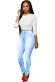 Blue Plain Pockets Button Fly Casual Long Jeans  SA-BLL556 Women's Clothes and Jeans by Sexy Affordable Clothing