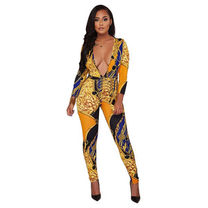 Astrid Multi-Color Print Plunging V-Neck Jumpsuit #Jumpsuit #Yellow SA-BLL55384 Women's Clothes and Jumpsuits & Rompers by Sexy Affordable Clothing