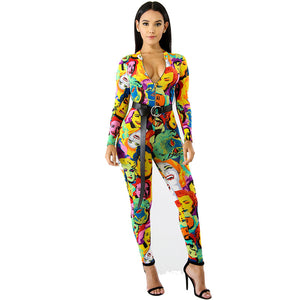 Look Alive Jumpsuit #Deep V Neck #Character Portrait SA-BLL55480 Women's Clothes and Jumpsuits & Rompers by Sexy Affordable Clothing