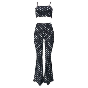 Polka Dot Straps Vest And Flares Trousers #Straps #Polka Dot SA-BLL2710-1 Sexy Clubwear and Pant Sets by Sexy Affordable Clothing