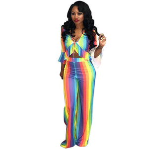 Colorful Strippes Top and Pants #Two Pieces #Striped #Colorful SA-BLL282659 Sexy Clubwear and Pant Sets by Sexy Affordable Clothing