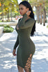 Sexy Olive Green Lace-up Sides Dress #Mini Dress #Green