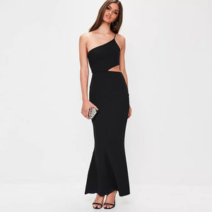 Black Cut Out One Shoulder Maxi Evening Dress #Maxi Dress #Black #Evening Dress SA-BLL5045 Fashion Dresses and Evening Dress by Sexy Affordable Clothing