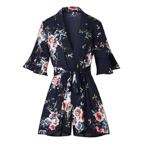 Summer Holiday Floral Print Romper #Romper #Blue SA-BLL55340-3 Women's Clothes and Jumpsuits & Rompers by Sexy Affordable Clothing