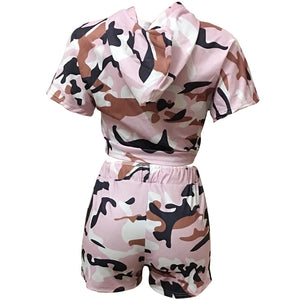 Mya Print Hoody Short Set (Pink Camo) #Two Piece #Camo #Hoody SA-BLL282498 Sexy Clubwear and Pant Sets by Sexy Affordable Clothing