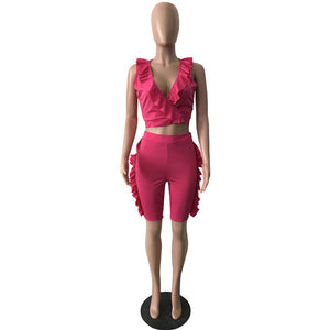 Sleeveless Solid Flounced Casual Suit #Sleeveless #Two Piece #Flounced #Rose SA-BLL282638-3 Sexy Clubwear and Pant Sets by Sexy Affordable Clothing