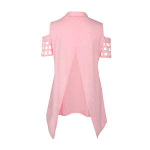 Hollow Out Back Split Slim Casual Tops #Pink #Top SA-BLL578-1 Women's Clothes and Blouses & Tops by Sexy Affordable Clothing