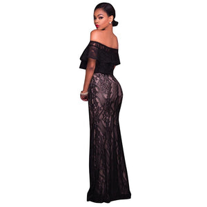 Freyja Black Lace Overlay Nude Off The Shoulder Maxi Dress #Maxi Dress #Black SA-BLL51422-1 Fashion Dresses and Evening Dress by Sexy Affordable Clothing