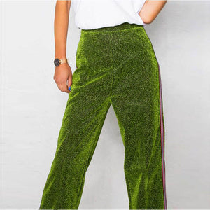 Shelby Green Glitter Stripe Trousers #Green #Pants SA-BLL614-2 Women's Clothes and Pants and Shorts by Sexy Affordable Clothing