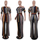 One Off Shoulder Print Colorful Striped Jumpsuit w/ Belt #One Shoulder #Striped SA-BLL55515-5 Women's Clothes and Jumpsuits & Rompers by Sexy Affordable Clothing