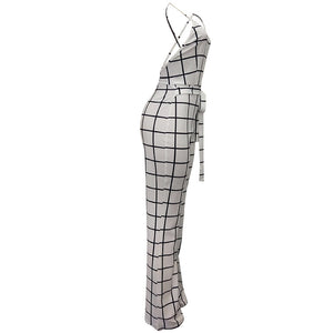 Sexy Checks Halter Plaid Jumpsuit With Open Back #Jumpsuit #White #Halter #Plaid SA-BLL55446-1 Women's Clothes and Jumpsuits & Rompers by Sexy Affordable Clothing