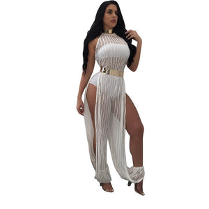 Kiera Mesh Halter Jumper #White # SA-BLL55336-1 Women's Clothes and Jumpsuits & Rompers by Sexy Affordable Clothing