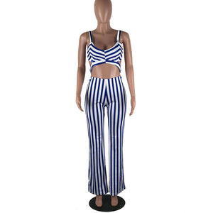 Casual V Neck Striped One-piece Jumpsuits #V Neck #Striped SA-BLL55523-1 Women's Clothes and Jumpsuits & Rompers by Sexy Affordable Clothing