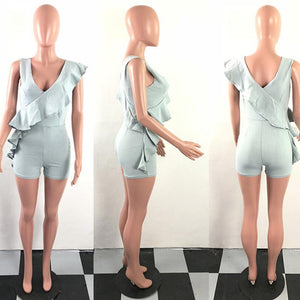 Occassional Ruffles Denim Rompers With V-neck #Ruffles #V-Neck #Denim SA-BLL55600-2 Women's Clothes and Jumpsuits & Rompers by Sexy Affordable Clothing