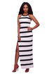 Leena Black & White Stripe Fitted long Dress with Side Split