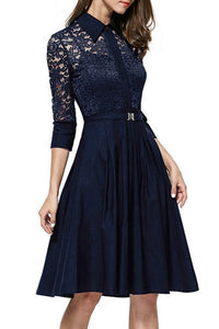 Deep V Perspective Lace Stitching Large Swing Dress  SA-BLL36076-2 Fashion Dresses and Skater & Vintage Dresses by Sexy Affordable Clothing