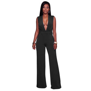 Sabella Black Plunging V-Neck Jumpsuit #Black SA-BLL55335-2 Women's Clothes and Jumpsuits & Rompers by Sexy Affordable Clothing