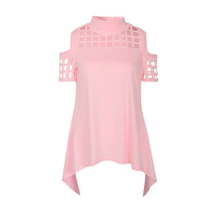 Hollow Out Back Split Slim Casual Tops #Pink #Top SA-BLL578-1 Women's Clothes and Blouses & Tops by Sexy Affordable Clothing