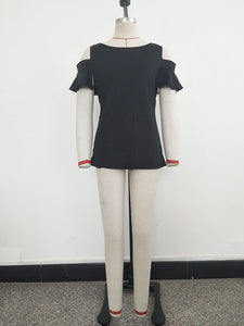 Cut-Out Shoulder Plain Blouse with Ruffle Cuffs #Ruffle #Cut-Out SA-BLL413-1 Women's Clothes and Blouses & Tops by Sexy Affordable Clothing