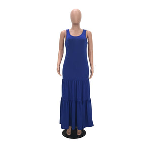 Solid Sleeveless Maxi Pleated Dress #Blue #Sleeveless SA-BLL51182-4 Fashion Dresses and Maxi Dresses by Sexy Affordable Clothing