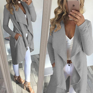 Womens Lapel Irregular Long Sleeves Sweater Jacket Solid Open Front Cardigans Coat #Tops #Grey SA-BLL627-2 Women's Clothes and Blouses & Tops by Sexy Affordable Clothing