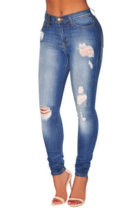 Denim Medium Wash Ripped Skinny Jeans  SA-BLL554 Women's Clothes and Jeans by Sexy Affordable Clothing