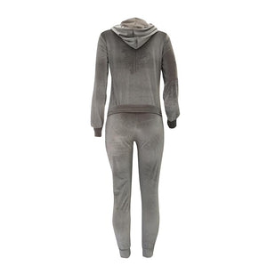 Velvet Women Sport Tracksuit #Grey #Two Piece #Hooded SA-BLL28034-3 Sexy Clubwear and Pant Sets by Sexy Affordable Clothing