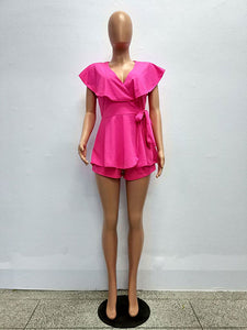 Cutout Back V Neck Ruffled Wrap Flared Romper #V Neck #Ruffled SA-BLL55560-1 Women's Clothes and Jumpsuits & Rompers by Sexy Affordable Clothing