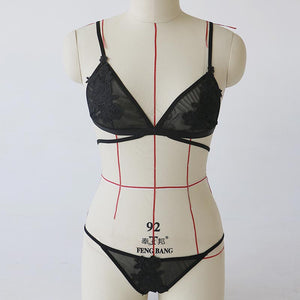 Rose Mesh Embroidery Perspective Bra Lingerie Set #Black #Two Piece SA-BLL3060 Sexy Lingerie and Bra and Bikini Sets by Sexy Affordable Clothing