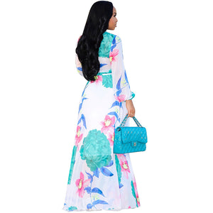 Long Sleeve Maxi Chiffon Wrap Dress #V Neck #Long Sleeve #Flower Print SA-BLL5067-1 Fashion Dresses and Maxi Dresses by Sexy Affordable Clothing