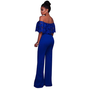 Sexy Lace Ruffled Off Shoulder Slinky Jumpsuit With Wide Leg #Lace #Slash Neck #Off The Shoulder SA-BLL55587-3 Women's Clothes and Jumpsuits & Rompers by Sexy Affordable Clothing