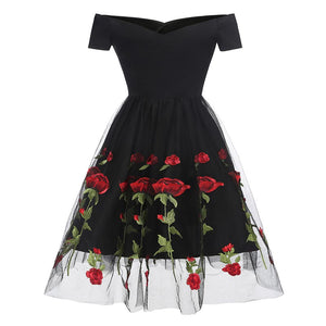 Romantic Rose Flower Lace Black Party Dresses #Lace #Off Shoulder #Print SA-BLL36205-1 Fashion Dresses and Midi Dress by Sexy Affordable Clothing