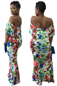 Flowers Printed Sexy Dew Shoulder Maxi Dress  SA-BLL51329 Fashion Dresses and Maxi Dresses by Sexy Affordable Clothing