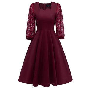 Sequare Neck A-Line Dress with Lace Sleeves #Lace #Red #A-Line #Sequare Neck SA-BLL36135-2 Fashion Dresses and Midi Dress by Sexy Affordable Clothing