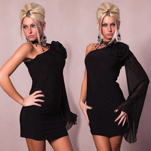 One Shoulder Mini Dress with Flower Decoration  SA-BLL2539 Sexy Clubwear and Club Dresses by Sexy Affordable Clothing