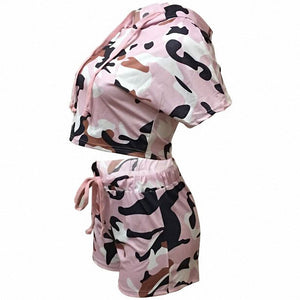 Mya Print Hoody Short Set (Pink Camo) #Two Piece #Camo #Hoody SA-BLL282498 Sexy Clubwear and Pant Sets by Sexy Affordable Clothing