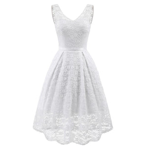 Lace Sleeveless Dovetail Bridesmaid Dress With Bow #Lace #White #Vintage #A-Line #Slash Neck SA-BLL36162-4 Fashion Dresses and Midi Dress by Sexy Affordable Clothing