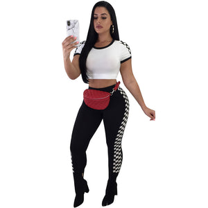 Black And White Sports Two Piece Set #Two Piece #Racing #Sports SA-BLL282520 Women's Clothes and Jumpsuits & Rompers by Sexy Affordable Clothing