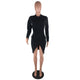 Black Asymmetrical Cotton Knee Length Dress #Long Sleeve #O Neck #Asymmetrical SA-BLL36263 Fashion Dresses and Midi Dress by Sexy Affordable Clothing