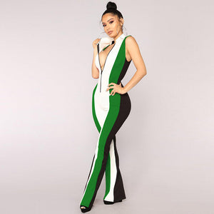 Push To Start Colorblock Jumpsuit - Black/Green #Jumpsuit #Sleeveless #Zipper #Mock Neck SA-BLL55442-1 Women's Clothes and Jumpsuits & Rompers by Sexy Affordable Clothing