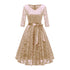 V-Neck Lace Three Quarter Sleeve A-Line Dress #Lace #V-Neck #A-Line #Apricot #Three Quarter