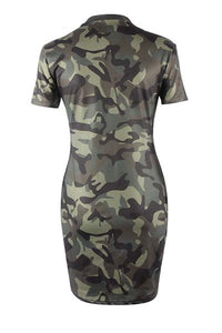 Short Sleeve Choker Neck Camouflage Mini Dress  SA-BLL28201 Fashion Dresses and Mini Dresses by Sexy Affordable Clothing