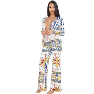 Deep V Digital Print Jumpsuit With Wide Leg #Jumpsuit #Deep V #Print SA-BLL55462-2 Women's Clothes and Jumpsuits & Rompers by Sexy Affordable Clothing